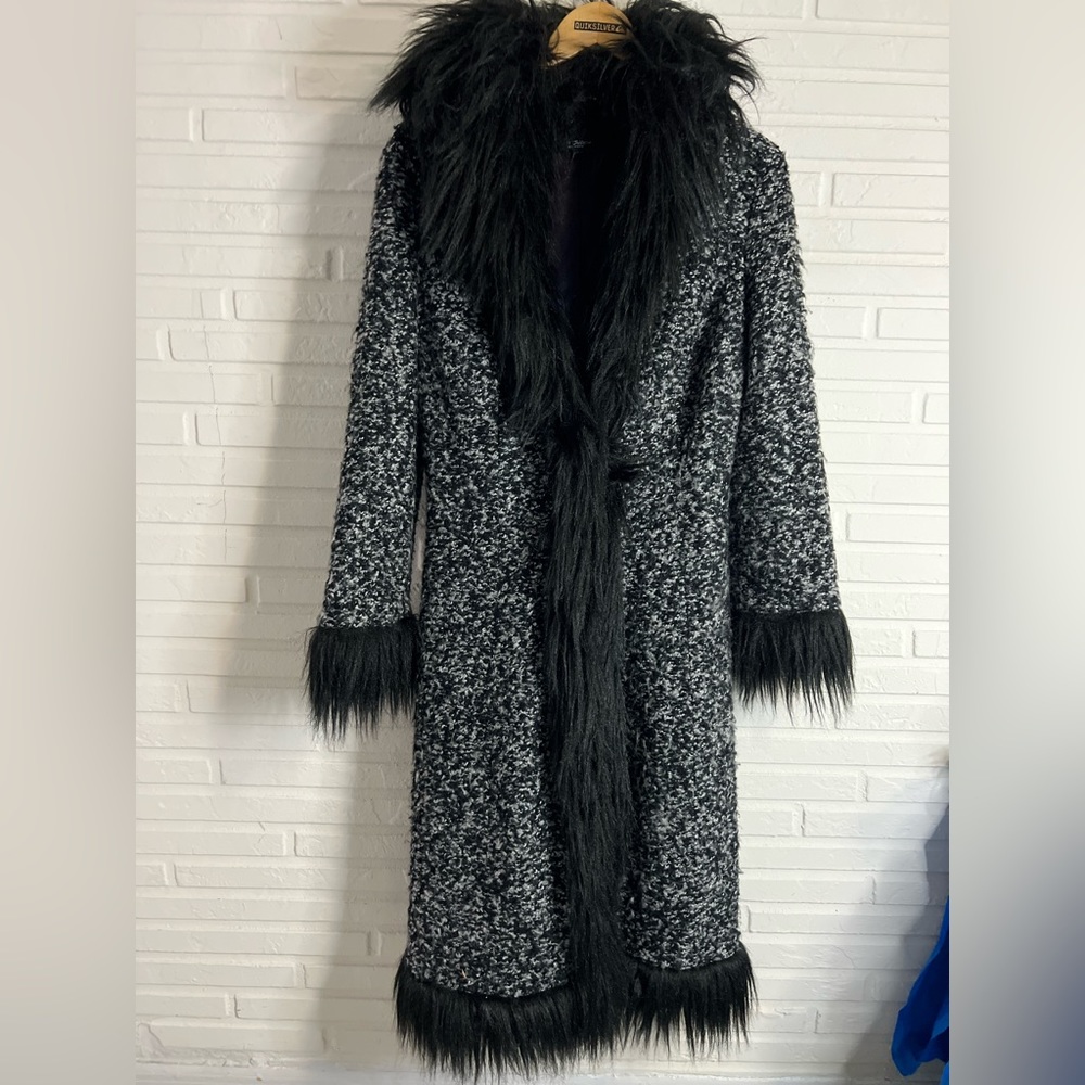 Betsey Johnson RARE VINTAGE 90s faux fur Gray and Black Coat